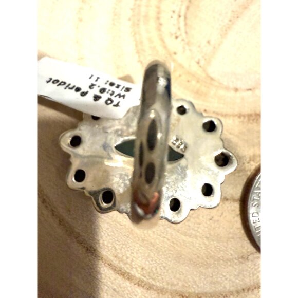 Artisan Sterling Silver Turquoise Peridot Cluster statement Ring 11 Southwest 9 - Picture 7 of 11